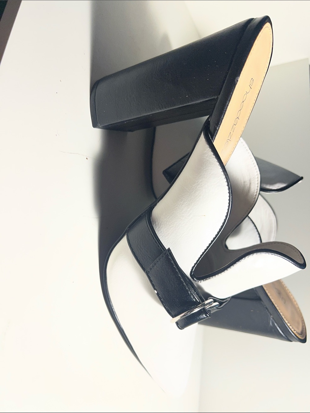 Shoe Dazzle Black and White Two-Tone Block Heel Mule